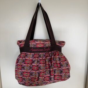 American Eagle Boho Print Tote Bag Pink Brown Shoulder Bag Y2K Style